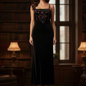 Plaza South Black Embroidered Maxi Dress